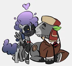 Size: 1365x1249 | Tagged: safe, artist:cogmics, derpibooru import, ponified, earth pony, pegasus, pony, bowtie, chainsaw consultant, cog, crossover, cute, duo, eyes closed, female, image, jpeg, male, necktie, rainmaker (corporate clash), shipping, straight, toontown online, toontown: corporate clash