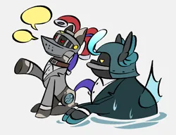 Size: 1533x1176 | Tagged: safe, artist:cogmics, derpibooru import, ponified, pony, cog, crossover, deep diver, duo, female, gatekeeper, gatekeeper (corporate clash), image, png, speech bubble, toontown online, toontown: corporate clash