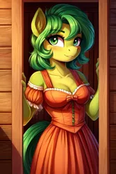 Size: 512x768 | Tagged: safe, ai content, derpibooru import, machine learning generated, prompter:chillyhooves, stable diffusion, oc, unofficial characters only, anthro, earth pony, clothes, dress, female, image, jpeg, solo, solo female