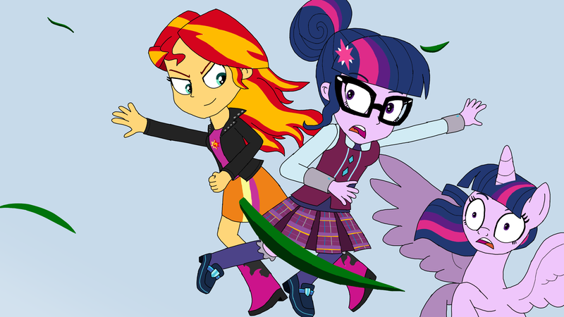 Size: 1920x1080 | Tagged: safe, artist:animatedone, derpibooru import, sci-twi, sunset shimmer, twilight sparkle, twilight sparkle (alicorn), alicorn, human, pony, equestria girls, clothes, crystal prep academy uniform, g4, image, png, school tie, school uniform, schoolgirl, sonic generations, sonic x shadow generations, twolight