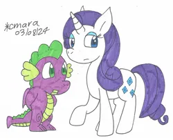 Size: 1208x981 | Tagged: safe, artist:cmara, derpibooru import, rarity, spike, dragon, unicorn, female, g4, horn, image, jpeg, male, shipping, simple background, sparity, straight, white background