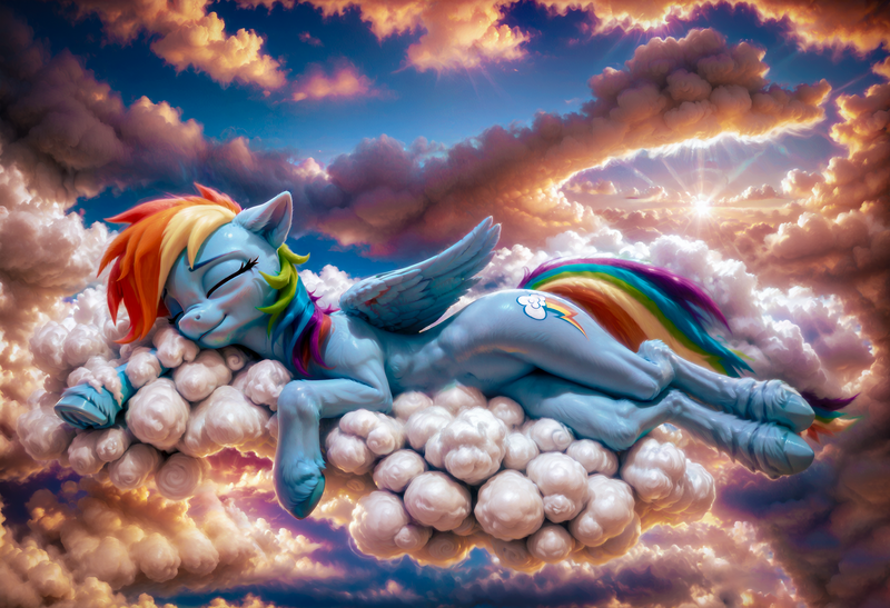 Size: 3648x2496 | Tagged: safe, ai content, derpibooru import, machine learning assisted, machine learning generated, stable diffusion, rainbow dash, pegasus, pony, belly button, butt, cloud, cute, derpibooru exclusive, ear fluff, eyes closed, female, fluffy, folded wings, g4, generator:pony diffusion v6 xl, hooves, horn, image, lying down, mare, on a cloud, penetration, png, prompter:303aleks, sex, sky, sleeping, solo, solo female, solo focus, sun, tail, underhoof, vaginal, wings