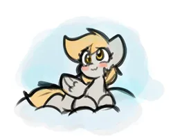 Size: 939x751 | Tagged: safe, artist:zutcha, derpibooru import, derpy hooves, pegasus, pony, blush sticker, blushing, cloud, cute, derpabetes, female, image, lying down, lying on a cloud, mare, on a cloud, png, prone, sketch, smiling, solo