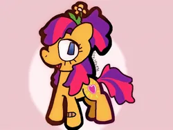 Size: 1024x768 | Tagged: safe, artist:lily-iguess, ponerpics import, ponybooru import, earth pony, pony, bandaid, female, flower, flower in hair, heart, image, jpeg, leaf, looking at you, maggie joy, mare, open mouth, open smile, side view, smiling, smiling at you, solo, turned head