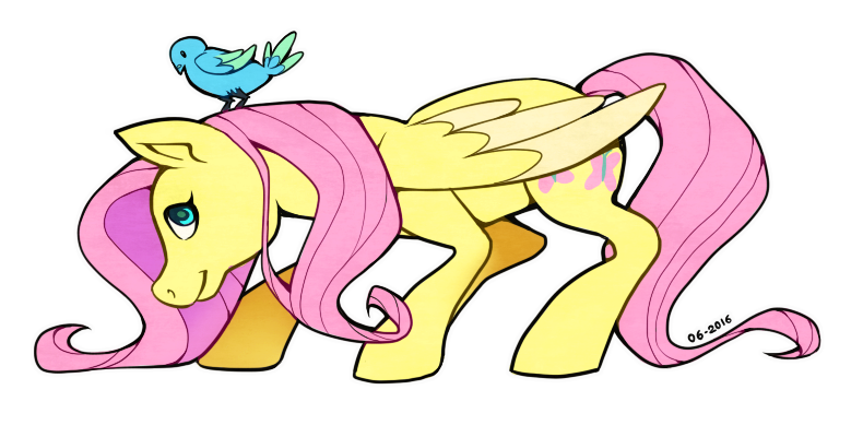 Size: 790x389 | Tagged: safe, artist:cruxisma, derpibooru import, fluttershy, bird, pegasus, pony, duo, female, g4, image, mare, old art, png, simple background, transparent background