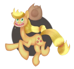 Size: 900x845 | Tagged: safe, artist:cruxisma, derpibooru import, applejack, earth pony, pony, applejack's hat, circle background, colored pupils, cowboy hat, faic, female, g4, hat, image, mare, old art, open mouth, open smile, png, smiling, solo, teeth