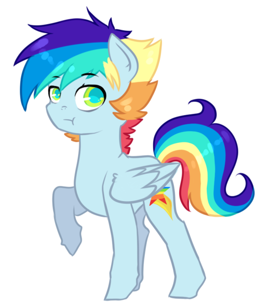 Size: 700x800 | Tagged: safe, artist:kraytt-05, derpibooru import, oc, oc:philadelfia, unofficial characters only, cat, pegasus, pony, :t, chibi, colored pupils, image, male, multicolored hair, offspring, outline, parent:rainbow dash, parent:soarin', parents:soarindash, png, rainbow hair, raised hoof, simple background, solo, stallion, transparent background, white outline