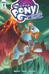 Size: 2063x3131 | Tagged: safe, artist:zachary sterling, derpibooru import, idw, rockhoof, earth pony, pony, clothes, comic cover, cover, cover art, eruption, g4, image, lava, legends of magic #2, male, my little pony logo, my little pony: legends of magic, official comic, outdoors, png, raised hoof, signature, solo, stallion, tail, unshorn fetlocks, variant cover