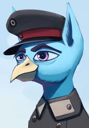 Size: 1386x1989 | Tagged: safe, artist:mrscroup, derpibooru import, oc, oc:teodor fröhlich, unofficial characters only, gryphon, equestria at war mod, bust, cap, clothes, griffon oc, hat, image, jpeg, military uniform, portrait, solo, uniform