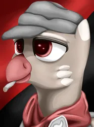 Size: 756x1016 | Tagged: safe, artist:cofido, derpibooru import, oc, oc:hendrik rosebeak, unofficial characters only, gryphon, equestria at war mod, bust, cigarette, clothes, griffon oc, hat, image, png, portrait, solo