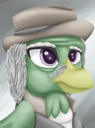 Size: 756x1016 | Tagged: safe, artist:cofido, derpibooru import, oc, oc:vitalius moonbill, unofficial characters only, gryphon, equestria at war mod, bust, clothes, facial hair, griffon oc, hat, image, moustache, png, portrait, solo