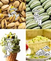 Size: 1805x2177 | Tagged: safe, artist:opalacorn, derpibooru import, oc, unofficial characters only, pegasus, pony, cake, commission, dialogue, eating, food, ice cream, image, irl, jpeg, macaron, photo, pistachio (ice cream), pistachio nut, ponies in food, ponies in real life, solo, speech bubble, thought bubble, tiny, tiny ponies