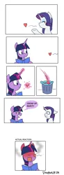 Size: 1896x5160 | Tagged: safe, artist:dimbulb, derpibooru import, rarity, twilight sparkle, twilight sparkle (alicorn), alicorn, pony, unicorn, annoyed, blowing a kiss, blushing, blushing profusely, book, female, heart, horn, image, lesbian, magic, png, reading, sad, ship:rarilight, shipping, steam, telekinesis, trash can