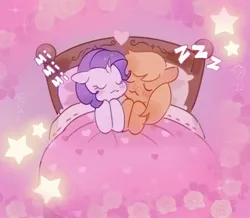 Size: 1661x1448 | Tagged: safe, artist:xxk1ttyl1tterxx, derpibooru import, applejack, rarity, earth pony, pony, unicorn, female, horn, image, jpeg, lesbian, rarijack, shipping, sleeping, sleepy