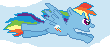 Size: 110x47 | Tagged: safe, artist:mastermaul, derpibooru import, rainbow dash, pegasus, pony, female, flying, image, mare, pixel art, png, profile, solo, true res pixel art