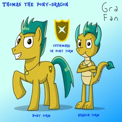 Size: 2500x2500 | Tagged: safe, artist:gradiusfanatic, derpibooru import, oc, oc:thomas, unofficial characters only, dragon, earth pony, crossed arms, dragon oc, earth pony oc, gradient background, image, jewelry, male, necklace, non-pony oc, not hitch trailblazer, png, raised hoof, smiling