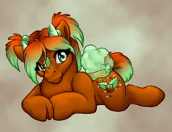 Size: 500x382 | Tagged: safe, artist:clemikou, derpibooru import, oc, unofficial characters only, flutter pony, goat, goat pony, original species, pony, female, image, lying down, pigtails, png, prone, solo