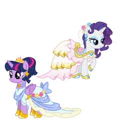 Size: 1233x1268 | Tagged: safe, artist:dazzle, derpibooru import, rarity, twilight sparkle, twilight sparkle (alicorn), alicorn, pony, clothes, dress, ear piercing, earring, female, g4, image, jewelry, mare, piercing, png, simple background, transparent background, updo, wedding dress