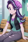 Size: 2667x4000 | Tagged: safe, ai content, derpibooru import, machine learning generated, spike, starlight glimmer, equestria girls, bench, blushing, clothes, female, g4, image, male, micro, png, romantic, ship:sparlight, shipping, straight
