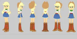 Size: 3983x2045 | Tagged: safe, artist:qbert2kcat, derpibooru import, applejack, human, equestria girls, applejack's hat, belt, boots, clothes, cowboy boots, cowboy hat, female, g4, gray background, hat, high heel boots, image, png, shirt, shoes, simple background, skirt, solo