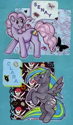 Size: 489x835 | Tagged: safe, artist:drakenbyte, derpibooru import, oc, unofficial characters only, earth pony, pegasus, pony, earth pony oc, image, jpeg, pegasus oc, speech bubble, traditional art, wings