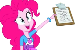 Size: 3758x2520 | Tagged: safe, derpibooru import, edit, edited screencap, editor:homersimpson1983, screencap, pinkie pie, human, equestria girls, arms, arms in the air, background removed, bracelet, breasts, bust, clipboard, clothes, female, fingers, g4, hand, hands in the air, handwriting, happy, holding, image, jewelry, long hair, my little pony equestria girls, not a vector, open mouth, open smile, png, shirt, short sleeves, skirt, smiling, standing, talking, teenager, teeth, vest