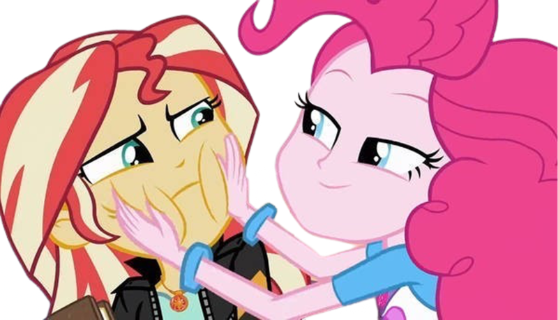 Size: 4396x2520 | Tagged: safe, derpibooru import, edit, edited screencap, editor:homersimpson1983, screencap, pinkie pie, sunset shimmer, human, equestria girls, background removed, duo, duo female, female, g4, image, not a vector, png, puffy cheeks, squishy cheeks