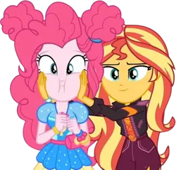 Size: 2602x2520 | Tagged: safe, derpibooru import, edit, edited screencap, editor:homersimpson1983, screencap, pinkie pie, sunset shimmer, equestria girls, background removed, duo, duo female, female, g4, image, not a vector, png, puffy cheeks, squishy cheeks