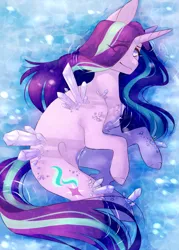Size: 1700x2380 | Tagged: safe, artist:riressa, derpibooru import, starlight glimmer, pony, unicorn, crying, crystal, cutie mark, female, g4, horn, image, looking at you, mare, png, smiling, solo, water