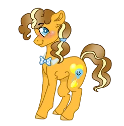 Size: 422x429 | Tagged: safe, artist:sunbutt-worshipper, derpibooru import, oc, oc:refined twist, unofficial characters only, earth pony, pony, blushing, bowtie, image, looking at you, male, offspring, parent:cheese sandwich, parent:pinkie pie, parents:cheesepie, png, simple background, smiling, smiling at you, solo, stallion, transparent background