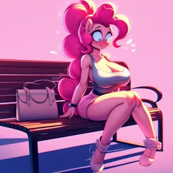 Size: 1024x1024 | Tagged: suggestive, ai content, derpibooru import, machine learning generated, pinkie pie, anthro, earth pony, adorasexy, bench, big breasts, blushing, breasts, busty pinkie pie, cleavage, clothes, curvy, cute, drool, excited, female, high heels, horny, hourglass figure, huge breasts, image, implied breast expansion, implied transformation, implied transgender transformation, jpeg, large butt, legs together, looking down, male to female, no tail, park bench, ponytail, prompter:horselover fat, purse, rule 63, sexy, shaking, shoes, shorts, simple background, sitting, skirt, solo, story included, surprised, sweat, sweatdrops, swirly eyes, tanktop, twitching, watch