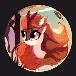 Size: 1000x1000 | Tagged: safe, artist:aureai, derpibooru import, autumn blaze, kirin, pony, chest fluff, female, g4, image, jpeg, leonine tail, mare, solo, tail