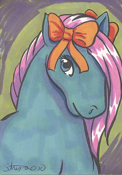 Size: 728x1048 | Tagged: safe, artist:lizstaley, derpibooru import, earth pony, pony, g1, bow, bow tie (g1), bust, image, jpeg, portrait, solo, traditional art