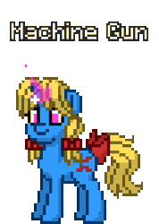 Size: 208x292 | Tagged: safe, artist:salty air, derpibooru import, oc, oc:machine gun, unofficial characters only, pony, unicorn, pony town, blue coat, bow, female, filly, foal, gif, hair bow, horn, image, pigtails, pink eyes, pink magic, simple background, solo, thousand yard stare, transparent background, yellow mane