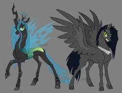 Size: 2600x2000 | Tagged: safe, artist:dementra369, derpibooru import, queen chrysalis, oc, oc:ruby drop, changeling, changeling queen, pegasus, pony, female, image, pegasus oc, png, wings