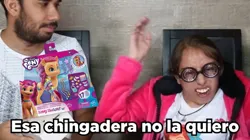 Size: 1200x673 | Tagged: safe, derpibooru import, sunny starscout, earth pony, human, g5, angry, female, funny, glasses, image, jpeg, meme, merchandise, spanish, spanish text, text, toy, werevertumorro