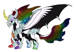 Size: 1414x1000 | Tagged: safe, artist:zetikoopa, derpibooru import, oc, oc:rainbow of infinity, unofficial characters only, dragon, horse, hybrid, concave belly, crystal, ethereal mane, ethereal tail, galaxy mane, galaxy tail, image, large wings, png, simple background, solo, tail, transparent background, wings