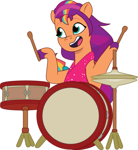 Size: 1441x1573 | Tagged: safe, artist:prixy05, derpibooru import, sunny starscout, earth pony, pony, g5, my little pony: tell your tale, clothes, dress, drum kit, drums, drumsticks, female, image, mane stripe sunny, mare, musical instrument, png, simple background, solo, transparent background, vector