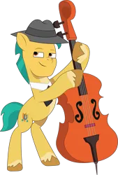 Size: 1425x2111 | Tagged: safe, artist:prixy05, derpibooru import, hitch trailblazer, earth pony, pony, g5, my little pony: tell your tale, bipedal, double bass, fedora, hat, image, male, musical instrument, necktie, png, simple background, solo, stallion, transparent background, vector