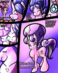 Size: 2400x3000 | Tagged: safe, artist:keytee-chan, derpibooru import, cookie crumbles, pear butter, princess cadance, twilight velvet, oc, oc:lovely citrus sparkle, oc:sugary love lemon cookie, pony, unicorn, comic:great big fusion 4: mother of all, :p, ^^, cookie, ear piercing, earring, eyes closed, eyeshadow, female, food, fusion:cookie crumbles, fusion:pear butter, fusion:princess cadance, fusion:twilight velvet, giggling, grin, horn, image, implied posey shy, jewelry, kitchen, large butt, lidded eyes, looking at each other, looking at someone, makeup, mare, open mouth, open smile, piercing, png, smiling, smiling at each other, tongue out, transformation