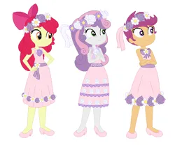 Size: 612x508 | Tagged: safe, artist:machakar52, artist:selenaede, derpibooru import, apple bloom, scootaloo, sweetie belle, human, equestria girls, apple bloom's bow, base used, bow, clothes, crossed arms, cutie mark crusaders, dress, floral head wreath, flower, flower girl, flower girl dress, flower in hair, g4, hair bow, hand on hip, high heels, image, marriage, pink dress, png, shoes, simple background, smiling, wedding, white background