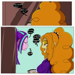 Size: 3000x3000 | Tagged: safe, artist:inuyuru, derpibooru import, adagio dazzle, aria blaze, comic:dazzlings' van, equestria girls, angry, clothes, coffee, comic, dialogue, duo, duo female, female, g4, high res, hoodie, image, jpeg, morning, speech bubble, text, vulgar