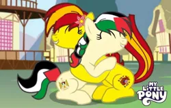 Size: 720x456 | Tagged: safe, artist:pedro720k_izzy_oficial, derpibooru import, ponified, pony, current events, duo, hug, image, jpeg, nation ponies, palestine, spain