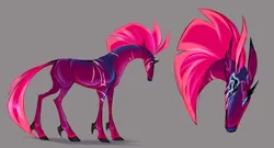 Size: 6100x3300 | Tagged: safe, alternate version, artist:shirecorn, derpibooru import, tempest shadow, pony, unicorn, absurd resolution, alternate design, broken horn, eye scar, facial scar, female, g4, gray background, horn, image, jpeg, lidded eyes, mare, missing eye, scar, simple background, solo, twitterina design