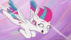 Size: 520x293 | Tagged: safe, derpibooru import, screencap, pipp petals, sunny starscout, zipp storm, alicorn, pegasus, pony, g5, my little pony: a new generation, my little pony: tell your tale, animated, female, flying, force field, gif, gifrun.com, glowing cutie mark, holding hooves, image, looking at each other, looking at someone, mare, race swap, royal sisters (g5), siblings, sisters, smiling, smiling at each other, sunnycorn, tornado, trio, trio female, where the rainbows are made