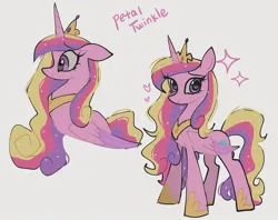 Size: 2048x1623 | Tagged: safe, artist:petaltwinkle, derpibooru import, princess cadance, alicorn, pony, female, floppy ears, g4, heart, heart eyes, image, jpeg, looking at you, mare, messy mane, profile, signature, simple background, smiling, smiling at you, solo, sparkles, sparkly mane, white background, wingding eyes