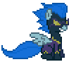 Size: 98x88 | Tagged: artist needed, safe, derpibooru import, nightshade, pegasus, pony, animated, clothes, costume, desktop ponies, female, gif, image, mare, pixel art, shadowbolts, shadowbolts costume, simple background, sitting, solo, sprite, tail, toothy grin, transparent background, wind, windswept mane, windswept tail