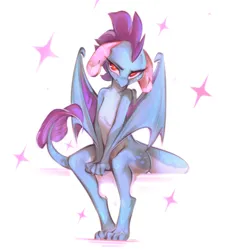 Size: 2200x2409 | Tagged: safe, artist:mirroredsea, derpibooru import, princess ember, dragon, blush lines, blushing, dragoness, female, frown, high res, image, jpeg, shy, simple background, sitting, solo, sparkles, tsundember, tsundere, white background