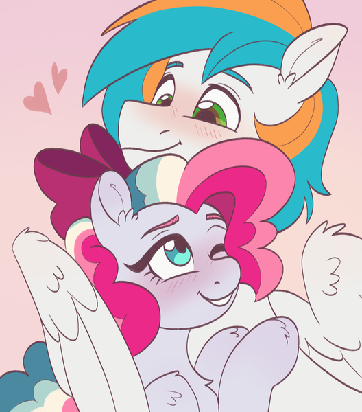 Size: 1599x1817 | Tagged: safe, artist:skysorbett, derpibooru import, oc, oc:sky sorbet, oc:twister joy, unofficial characters only, pegasus, pony, bow, couple, cute, duo, duo male and female, female, hair bow, heart, hug, image, looking at each other, looking at someone, male, mare, pegasus oc, png, sketch, smiling, smiling at each other, stallion, winghug, wings