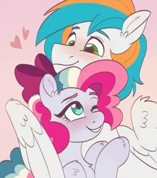 Size: 1599x1817 | Tagged: safe, artist:skysorbett, derpibooru import, oc, oc:sky sorbet, oc:twister joy, unofficial characters only, pegasus, pony, bow, couple, cute, duo, duo male and female, female, hair bow, heart, hug, image, looking at each other, looking at someone, male, mare, pegasus oc, png, sketch, smiling, smiling at each other, stallion, winghug, wings